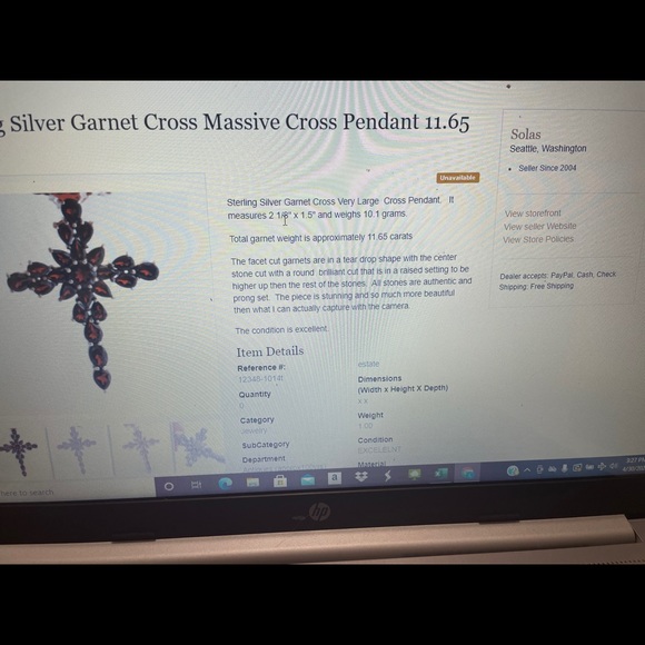925 sterling silver/Garnet Cross Pendant - Picture 5 of 6